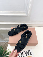 Mui Mui Ruches Fisherman sandals black