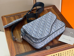 Diour Saddle Triple Pouch - Navy Blue Oblique Jacquard