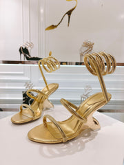 Rainbow Crystal Sandals - Yellow Pink Ankle Wrap High Heel Party Dress Shoes 95mm