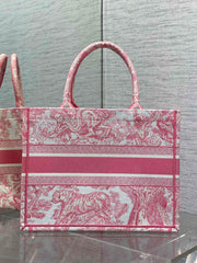 Diour Book Tote - Pink Embroidered Canvas (Medium)
