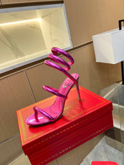 Rainbow Crystal Sandals - Yellow Pink Ankle Wrap High Heel Party Dress Shoes 95mm