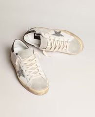 Golden Goose Women's Super-Star with silver star and brown glitter heel tab