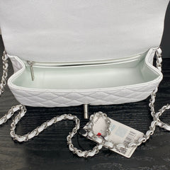 Chanl Coco Handle Bag - White & Silver Hardware