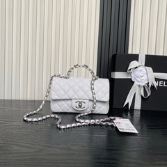 Chanl Coco Handle Bag - White & Silver Hardware