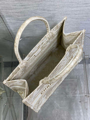 Diour Book Tote - Beige Embroidered Canvas (Medium)