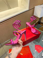 Rainbow Crystal Sandals - Yellow Pink Ankle Wrap High Heel Party Dress Shoes 95mm