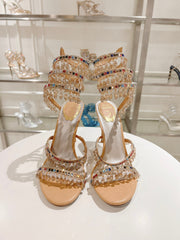 Rainbow Crystal Sandals - Yellow Pink Ankle Wrap High Heel Party Dress Shoes 95mm