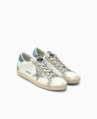 Golden Goose Women’s Super-Star with Silver Star and Turquoise glitter heel tab