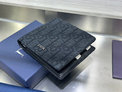 Diour Saddle Card Holder - Black Grained Calfskin & Oblique Jacquard