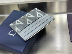 Diour CD Diamond Card Holder - Grey Coated Canvas & Calfskin