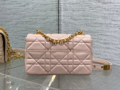 Small Soft Diour Caro Bag - Powder Pink Macrocannage Lambskin