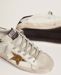 Golden Goose Women's Super-Star with gold star and black glitter heel tab