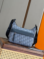 Diour Safari Messenger Bag - Navy Blue Oblique Jacquard