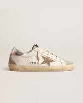 Golden Goose Women's Super-Star with gold glitter star and ice-gray suede inserts
