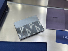 Diour CD Diamond Card Holder - Grey Coated Canvas & Calfskin
