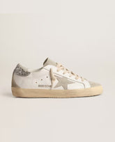 Golden Goose Women's Super-Star with gold glitter star and ice-gray suede inserts