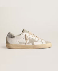 Golden Goose Women's Super-Star with gold glitter star and ice-gray suede inserts