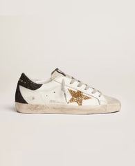 Golden Goose Women's Super-Star with gold star and black glitter heel tab