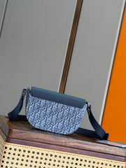 Diour Saddle Triple Pouch - Navy Blue Oblique Jacquard