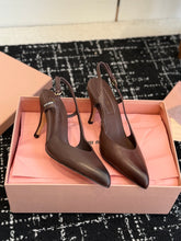 Mui Mui dark brown Leather slingback pumps