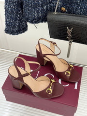 Guci Horsebit Platform Sandal - Burgundy
