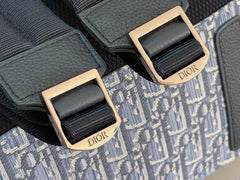 Diour Saddle Backpack with Flap - Navy Blue Oblique Jacquard