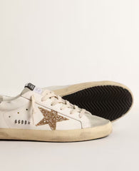Golden Goose Women's Super-Star with gold glitter star and ice-gray suede inserts