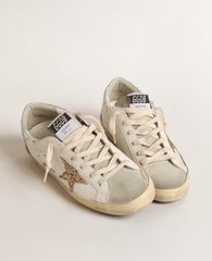 Golden Goose Women's Super-Star with gold glitter star and ice-gray suede inserts