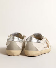 Golden Goose Women's Super-Star with gold glitter star and ice-gray suede inserts