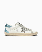 Golden Goose Women’s Super-Star with Silver Star and Turquoise glitter heel tab
