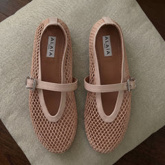 Al*ia Fishnet Ballet Flats in Mesh & Patent Leather