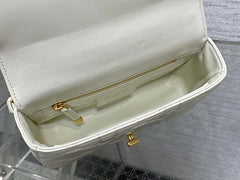 Small Soft Diour Caro Bag - White Macrocannage Lambskin