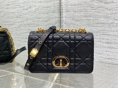 Small Soft Diour Caro Bag - Black Macrocannage Lambskin & Gold
