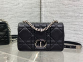 Small Soft Diour Caro Bag - Black Macrocannage Lambskin & Silver
