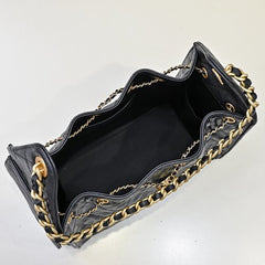 Chanl 26C Mini Drawstring Bag - Black Quilted Lambskin