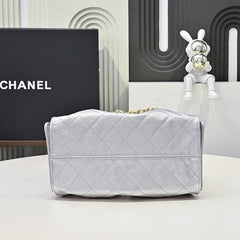 Chanl 26C Mini Drawstring Bag - Grey Quilted Lambskin