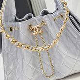 Chanl 26C Mini Drawstring Bag - Grey Quilted Lambskin