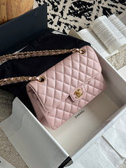 Chanl Classic Double Flap Bag - Pink & Gold Hardware