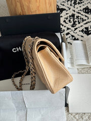 Chanl Classic Double Flap Bag - Beige & Silver Hardware