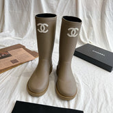 Chanl High Boots - CC Logo Knee-High Rubber Boots - Brown