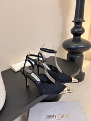 Jmmy Cho Faiz Lace Pumps with Metal Lace Detail - Black