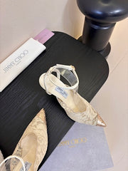 Jmmy Cho Faiz Lace Pumps with Metal Lace Detail - White