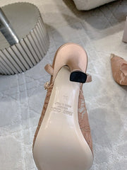 Jmmy Cho Faiz Lace Pumps with Metal Lace Detail - Dusty Rose