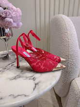 Jmmy Cho Faiz Lace Pumps with Metal Lace Detail - Red