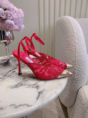 Jmmy Cho Faiz Lace Pumps with Metal Lace Detail - Red