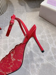 Jmmy Cho Faiz Lace Pumps with Metal Lace Detail - Red