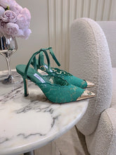 Jmmy Cho Faiz Lace Pumps with Metal Lace Detail - Green