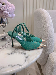 Jmmy Cho Faiz Lace Pumps with Metal Lace Detail - Green