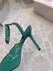 Jmmy Cho Faiz Lace Pumps with Metal Lace Detail - Green