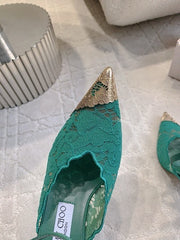 Jmmy Cho Faiz Lace Pumps with Metal Lace Detail - Green